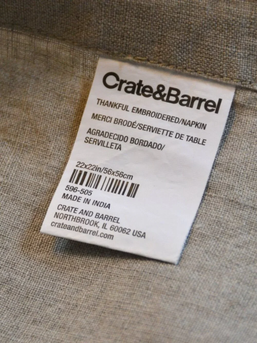 Lot Of SIX Crate & Barrel Dinner Napkins 100% Linen 22x22 